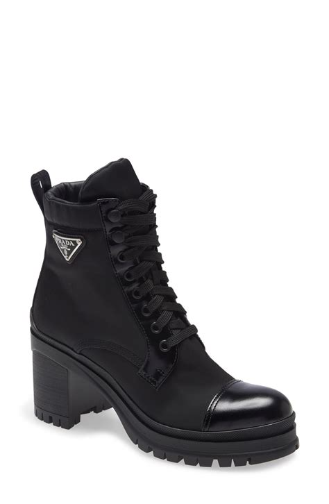 prada knee high leather pointed-toe boots|prada block heel combat boots.